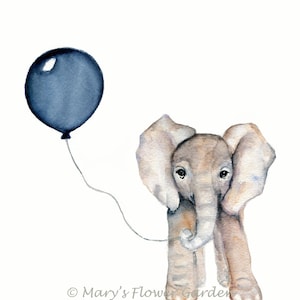 nursery art, boy's print, elephant illustration, boy's nursery decor, baby boy nursery, navy balloon, elephant watercolor, boy's room