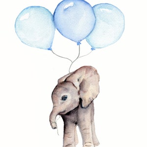 Baby Elephant print, boy nursery decor, baby boy gift, elephant prints nursery, boys room, elephant illustration