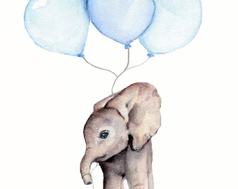 Baby Elephant print, boy nursery decor, baby boy gift, elephant prints nursery, boys room, elephant illustration
