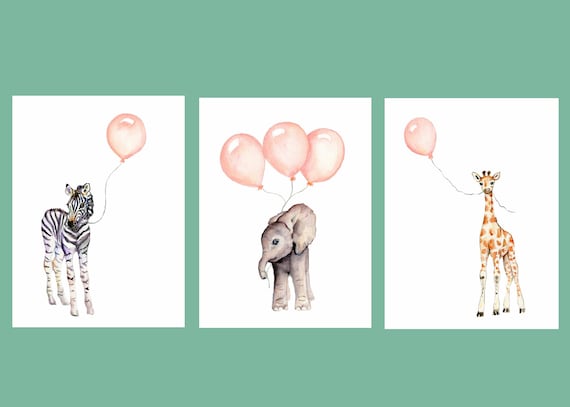 Peach nursery decor, baby animal prints, peach baby wall art, set of 3 prints, kids illustration, soft colors, peach watercolor nursery