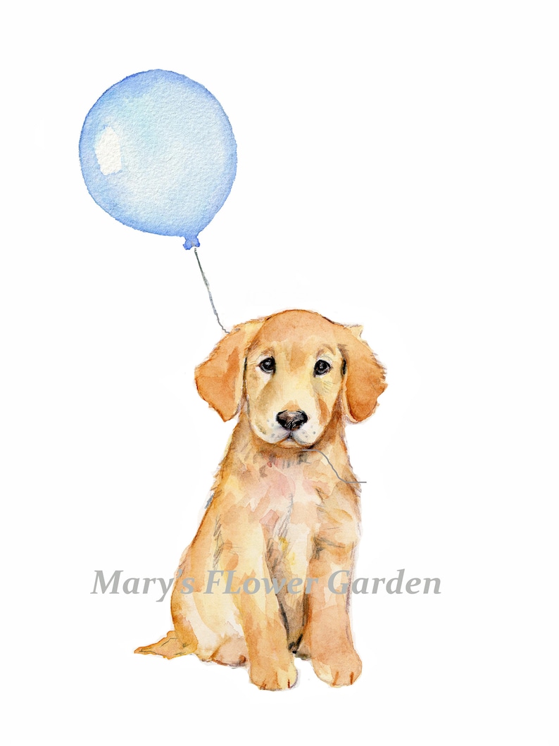 puppy dog nursery art, golden retriever prints, pastel blue boys room decor, golden retriever art, golden retriever nursery image 2