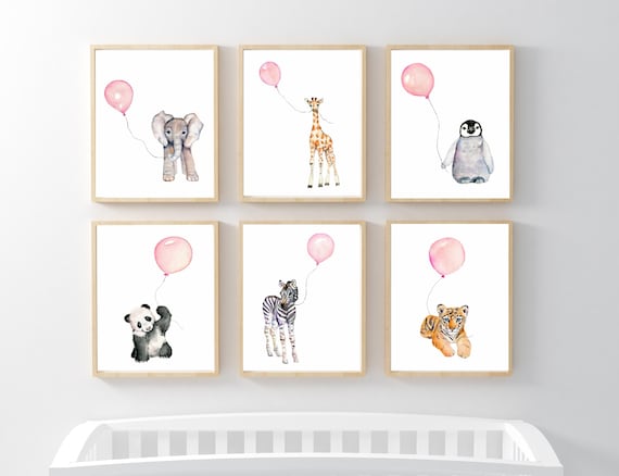 baby girl nursery, girls nursery decor, Pastel Pink nursery, nursery print set,  zoo animal decor, baby room prints, watercolor nursery