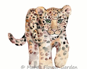 Leopard Watercolor Print-  Jungle Cat, Jungle Nursery print, Safari Nursery, Wild Animal Nursery, Cat Watercolor, Boys Room Decor