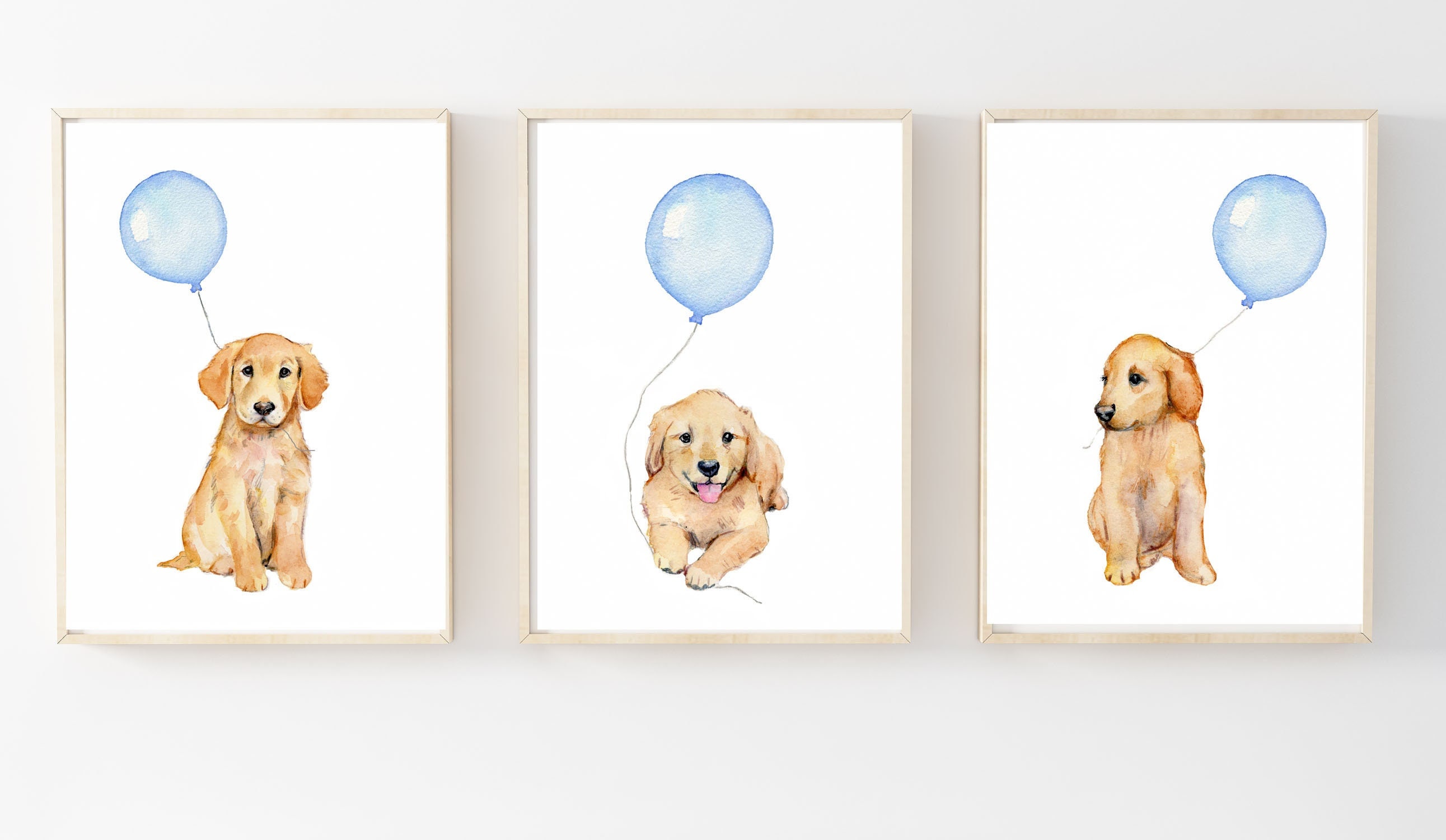 puppy dog nursery art, golden retriever prints, pastel blue boys room decor, golden retriever art, golden retriever nursery