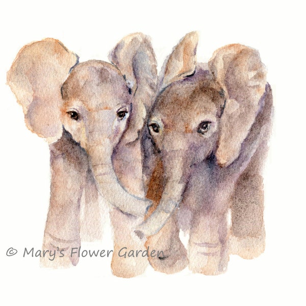 Baby Elephants watercolor print, Baby Art, baby elephant, elephant wall art, elephant watercolor, baby boy art, childs art