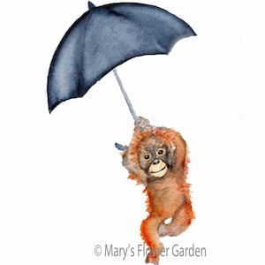 Navy blue nursery decor, nursery art print, orangutan painting, boy&#39;s wall art, jungle kid&#39;s room, children&#39;s illustration, baby boy nursery