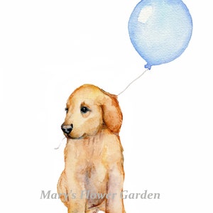 puppy dog nursery art, golden retriever prints, pastel blue boys room decor, golden retriever art, golden retriever nursery image 4