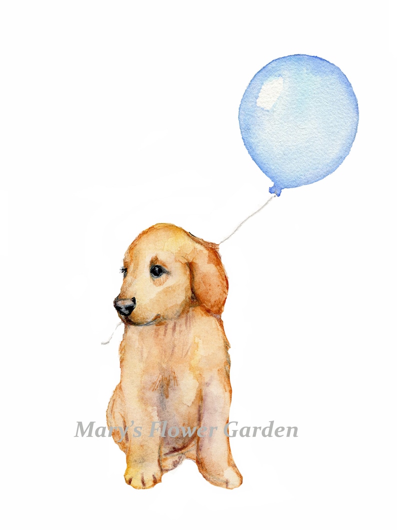 puppy dog nursery art, golden retriever prints, pastel blue boys room decor, golden retriever art, golden retriever nursery image 4