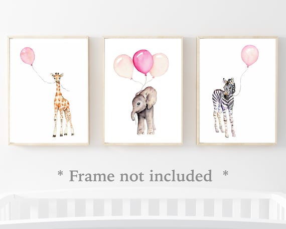 elephant safari nursery, nursery decor girl pink and gray, baby wall art animals, pastel pink nursery