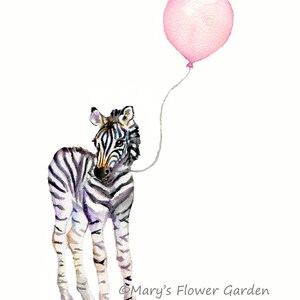 Baby girl gift, Zebra and pink balloon- Girls room decor, baby girl wall decor, zebra art, childrens wall art, girls art prints