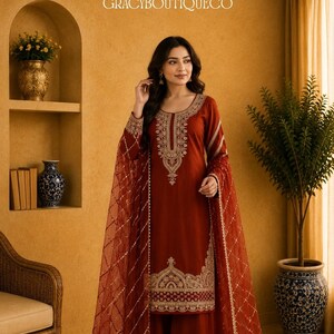 Women's Pure Fandy Silk Embroidered Sharara Set with Beads Work Dupatta