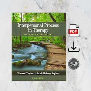 May include: A book cover titled "Interpersonal Process in Therapy" with a scenic image of a stream and wooden walkway. The cover includes the authors' names and the words "Seventh Edition". A PDF icon and a "Lifetime Access" badge are also present.