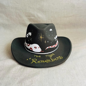 Hand-Painted Snake Cowboy Hat – Mystic Western Hat with Serpent & Moon Details, One of a Kind