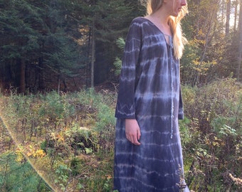 Blue and Grey Dress/Handmade Women’s Dress/ Hand Dyed Dress/ Long Sleeve Dress/ Women’s Simple Style Dress/ Tie-dyed dress