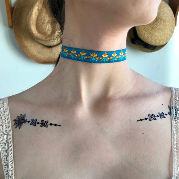 70s Style Blue Floral Ribbon Choker by Restored By Design | Etsy