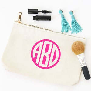 Monogram Cosmetic Bag Personalized Canvas Make Up Bag Monogram Bridesmaid Gifts Bachelorette Party Favors Bridal Party Bag Travel Pouch image 1