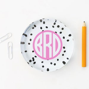 Monogram Desk Accessories Personalized Paperweight Girls Office Supplies Black White Polka Dot Monogram Glass Paperweight Teacher Gifts image 1