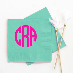 Monogram Napkins Personalized Birthday Napkins Monogrammed Cocktail Napkins Custom Printed Party Napkins Circle Monogram Beverage Napkins