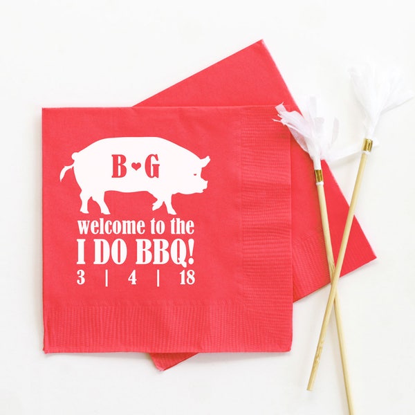 Wedding BBQ Napkins Monogrammed Cocktail Napkins Rehearsal Dinner Barbecue Decorations Personalized Napkins I Do BBQ Beverage Napkins