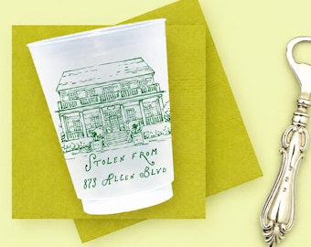 Personalized House Cups - Custom Drawing - Housewarming Party Favors