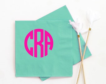 Monogram Napkins Personalized Birthday Napkins Monogrammed Cocktail Napkins Custom Printed Party Napkins Circle Monogram Beverage Napkins