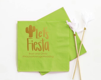 Fiesta Napkins for Wedding Personalized Cocktail Napkins Mexican Themed Rehearsal Dinner Napkins Lets Fiesta Party Supplies Cactus Napkins