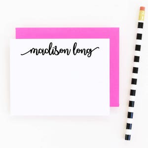 Kalligraphie-Briefpapier-Set, personalisierte Karte, Karte mit Name, Datum, Name, Datum, Name