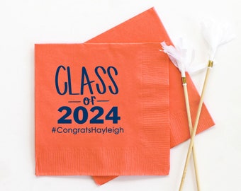 Graduation Party Napkins Class of 2024 Decorations Personalized Cocktail Napkins - Beverage, Luncheon, Dinner Size