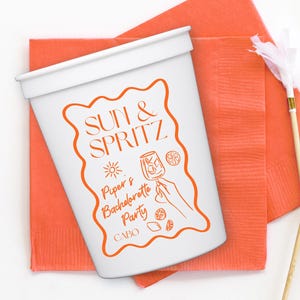 Aperol Spritz Bachelorette Cups Personalized - Love at First Spritz Party Favors and Decorations
