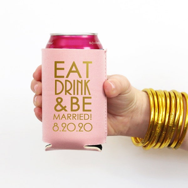 Personalized Wedding Favors Eat Drink and Be Married Can Coolers Custom Wedding Decorations