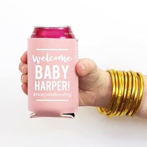 Girl Baby Shower Party Favors A Baby is Brewing Decorations Personalized Can Coolers image 1