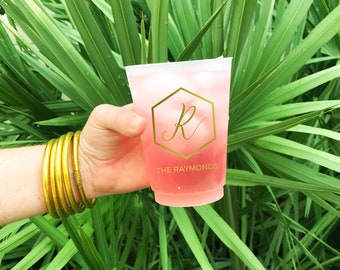 Custom Wedding Monogram Plastic Cups, Bridal Shower Cups, Monogram Wedding Favors, Engagement Party Favors, Reception Cups