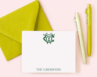 Monogrammed Stationary Set - Custom Interlocking Monogram Stationary - Personalized Wedding Notecards