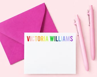 Girls Personalized Stationary, Custom Stationery Set, Kids Notecards, Rainbow Note Cards