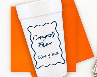Personalized Graduation Cups, Class of 2026 Party Favors, Wavy Border Styrofoam Cups