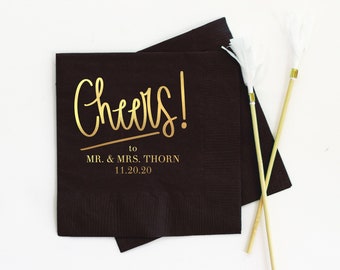 Custom Wedding Napkins Personalized Cocktail Napkins Cheers Beverage Napkins Engagement Party Decorations