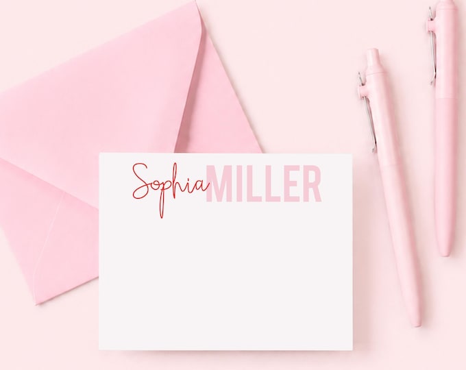 Women's Personalized Stationary, Custom Stationery Set, Girls Flat Notecards, Thank You Notes