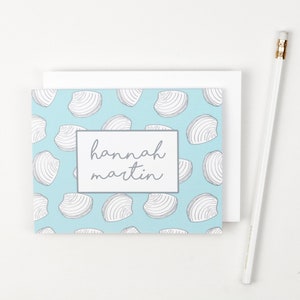 Personalized Stationery Beach Wedding Thank You Notes Custom Oyster Stationary Bridal Shower Note Cards Blue and White Clams