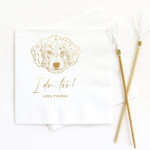 Personalized Dog Wedding Napkins - Custom Pet Napkins - Dog Illustrated Cocktail Napkins