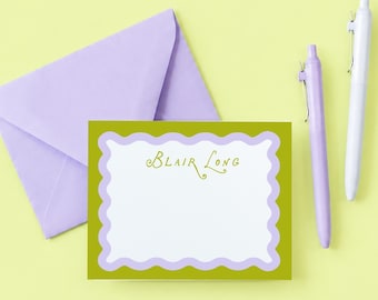 Personalized Wavy Border Stationery - Girls Scalloped Notecards