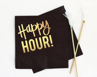 Happy Hour Cocktail Napkins: Gold Foil Party Napkins - Set of 20