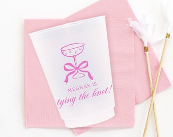 She's Tying the Knot Bachelorette Party Favors - Personalized Bridal Shower Cups - Pink Bow Decorations