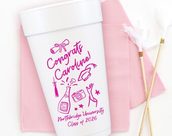 Styrofoam Graduation Cups, Class of 2026 Party Favors, Personalized Foam Cups