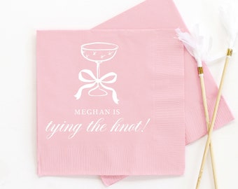 She's Tying the Knot Bachelorette Party Napkins - Pink Bow Decorations - Personalized Cocktail Napkins