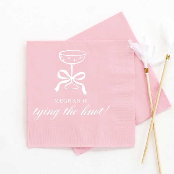 She's Tying the Knot Bachelorette Party Napkins - Pink Bow Decorations - Personalized Cocktail Napkins