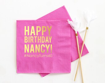 Happy Birthday Personalized Napkins 60th Birthday Cocktail Napkins 50th Party Decorations 40th Party Supplies