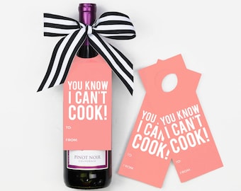 Funny Dinner Party Hostess Gifts, Wine Bottle Tags and Labels,  Personalized Gift Tags, Last Minute Gift Ideas for Host