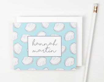 Personalized Stationery Beach Wedding Thank You Notes Custom Oyster Stationary Bridal Shower Note Cards Blue and White Clams