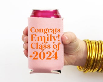 Custom Graduation Decor - Class of 2024 Grad Party Favors - Personalized Can Coolers