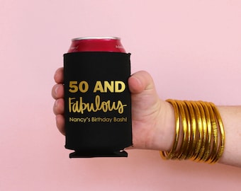 Personalized Can Cooler 50th Birthday Party Decorations 50 and Fabulous Can Hugger 50th Birthday Party Favors